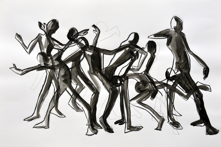 Fortlaufend 2014 Beistift, Kohle und Acryl auf Papier, 44 x64 cm