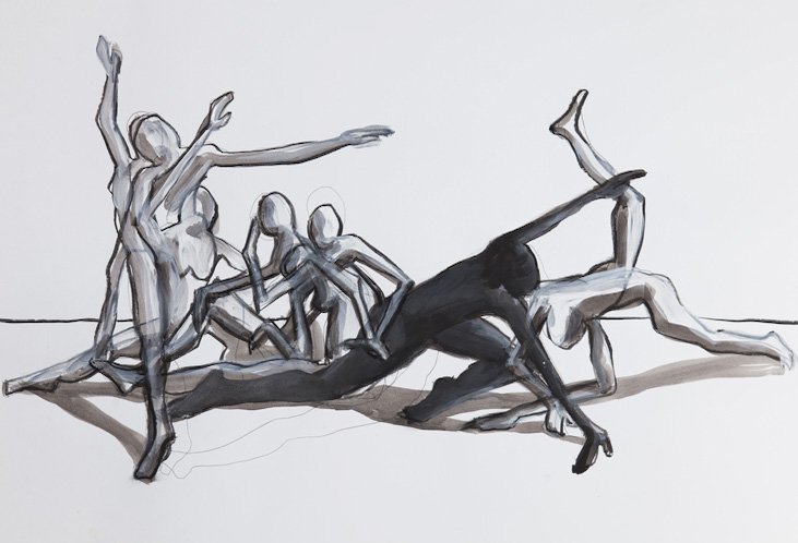 Tanz VI . 2013 
Kohle und Acryl auf Papier . 44 x 64 cm