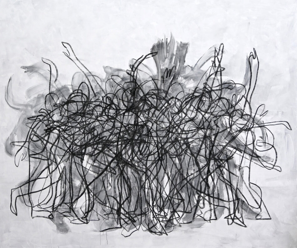 The movement of a dance . 2026 Kohle und Acryl auf LW . 160 x 180 cm